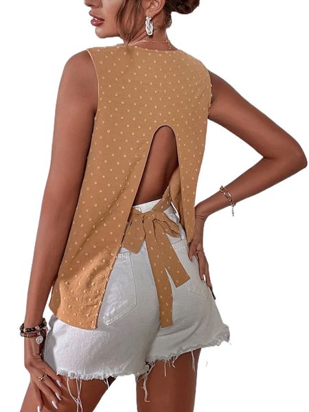 

swiss dot t.ie b.ack v-neck t.ank g6y2#, White