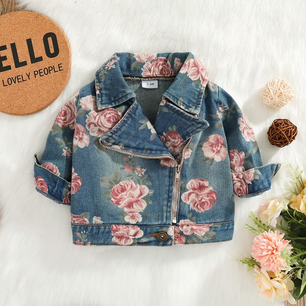 

2022 spring and autumn baby girls denim jackets coats rose flower fashion children outwear coat kids girls casual jacket, Blue;gray