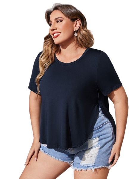

plus solid curved hem tee r83z#, Black