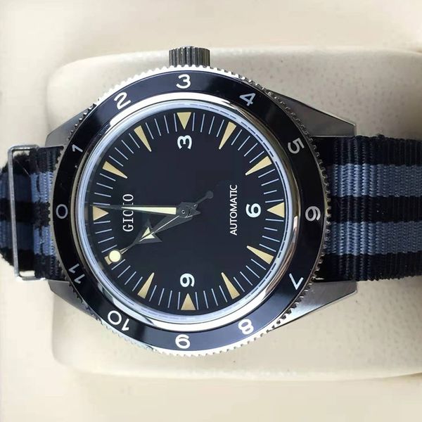 

mens automatic mechanical watch nylon black canvas luminous, Slivery;brown