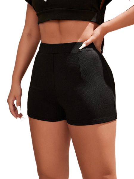 

solid high waist shorts s0af#, White;black