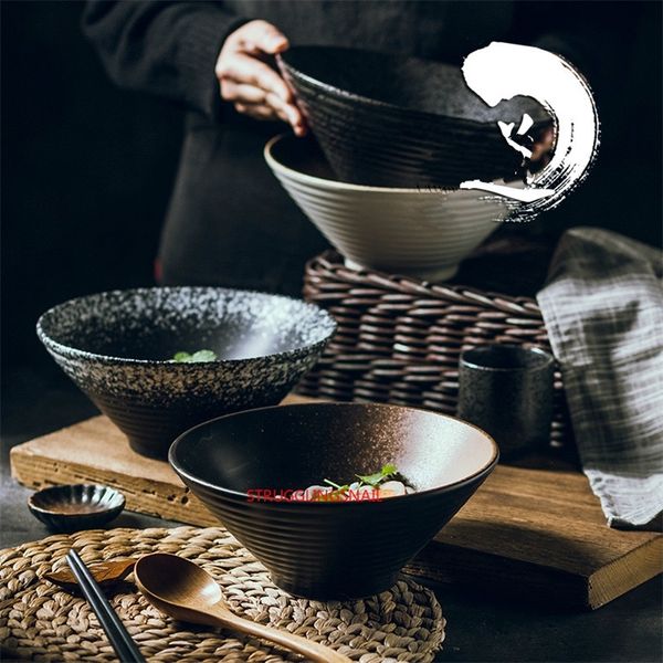 Японская творческая посуда набор, коммерческая бамбуковая шапка керамическая чаша, бытовая большая рамень, рис, лапша, суповая чаша 220408