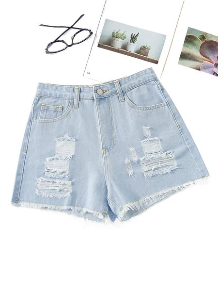 

ripped raw cut denim shorts u4o6#, White;black