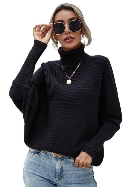 

solid turtleneck dolman sleeve sweater l6tf#, White;black
