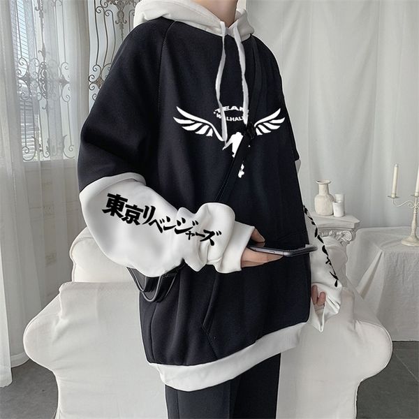 

tokyo manji gang manga tokyo revengers japanese anime women sweatshirt winter goth aesthetics clothes fake two piece hoodies 220805, Black