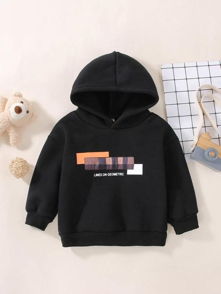 

baby boy slogan print hooded drop shoulder sweatshirt she, Black