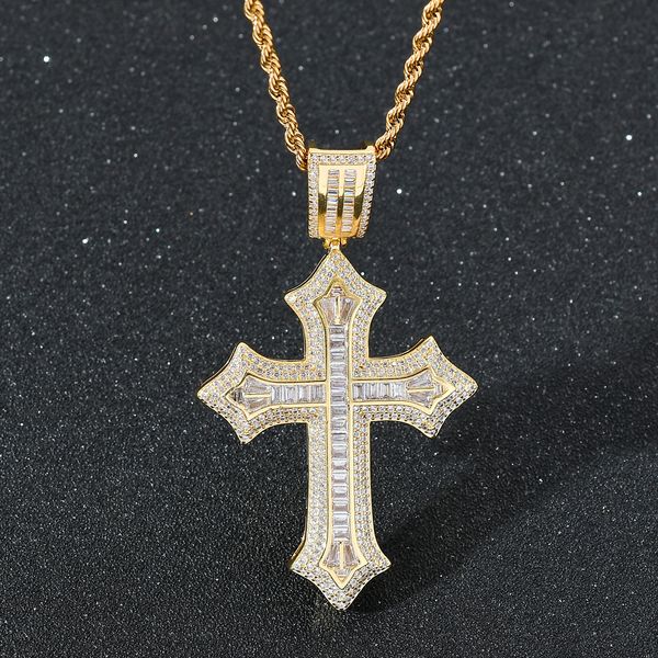 Collana da uomo Hip Hop Ciondoli placcati in oro vero Gesù Croce Collane da donna Uomo Bling Iced Out Catena da 24 pollici Hiphop 5A Collana unisex con pietra di zirconi cubici