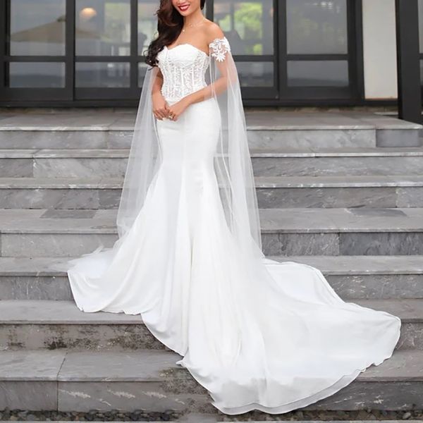 Vestido de noiva de sereia de dubai kaftan 2022 elegante e elegante cetim cetim renda boho vestidos de noiva zíper países brancos no país árabe noiva vestidos de novia manto mariage