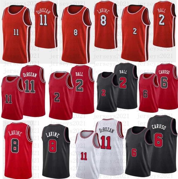 

zach 8 lavine demar 11 derozan alex 6 caruso lonzo 2 ball ayo 12 dosunmu basketball jersey white red black, Black;red