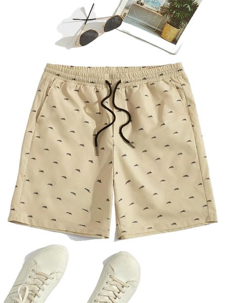 

men allover print drawstring waist shorts 49ph#, White;black