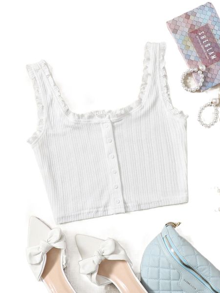 

solid ruffle trim tank t3fd#, White