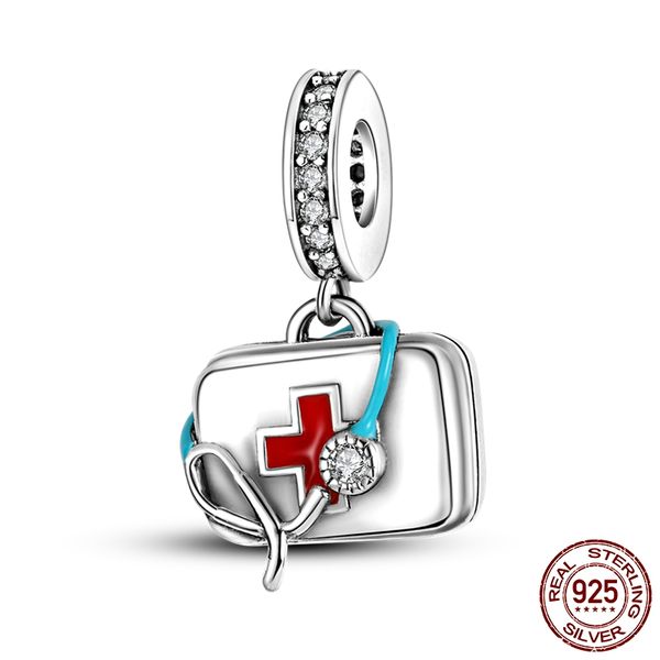 Kit di pronto soccorso medico in argento sterling 925, perline, bracciale Pandora, accessori per gioielli fai da te