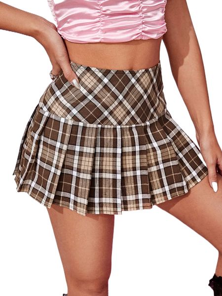 

pleated plaid skirt u7le#, Black