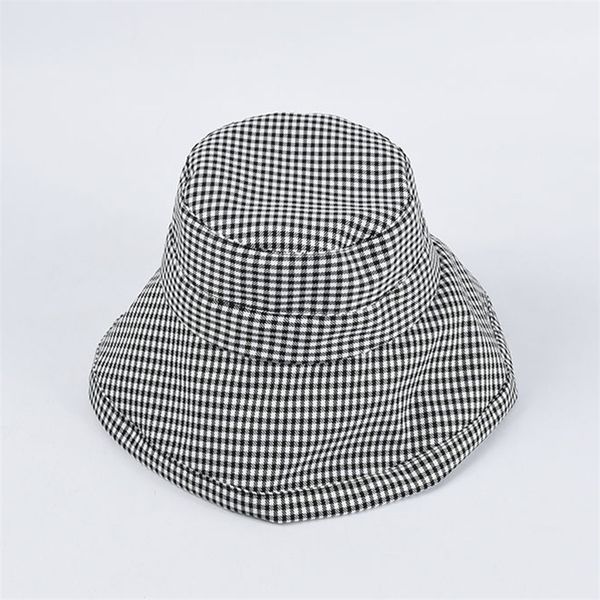 

summer wide brim checked bucket hat for women girls flodable sun beach fisherman cap cotton ladies spring outdoor visor hat 220507, Blue;gray