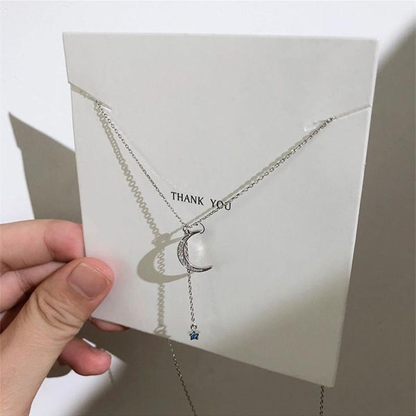 Anhänger Halsketten Einfache Mond Stern Anhänger Für Frauen Mode Zirkonia Halskette Sterling-silber-jewelPendant