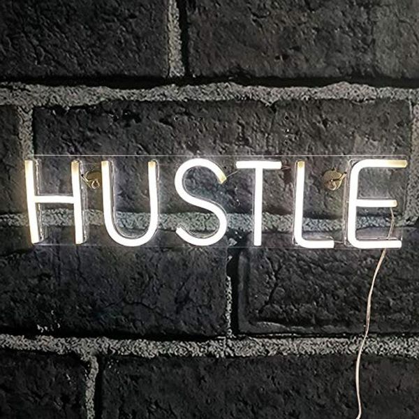 Luzes noturnas HUSTLE LED Neon Sign Light Decorative Show Wall Signs Hanging Signs for Bedroom Room Party Home Bar Decor USB Powered