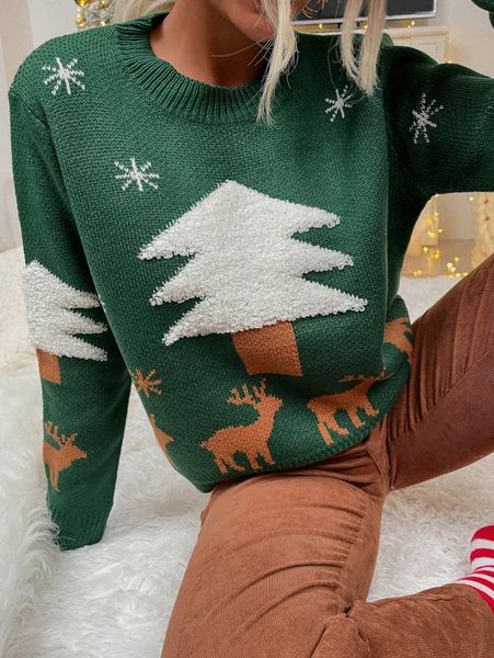 

christmas pattern flocking sweater s8vs#, White;black