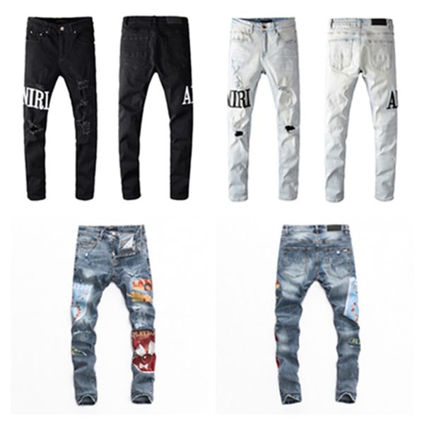 Мужские джинсы, рваные байкерские джинсы, облегающие мотоциклетные байкерские джинсовые дизайнерские хип-джинсы, хит продаж
