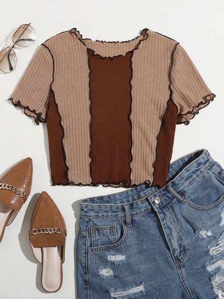 

lettuce trim colorblock tee l91v#, White