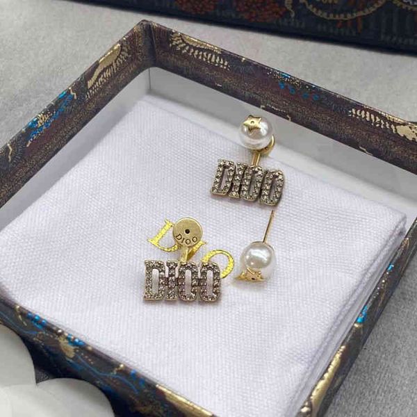 

diamond inlaid letter pearl earrings fashion personalized female earrings, Golden