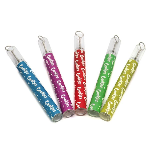 Tubo de fumaça de vidro 4inch com pincel Definir um tubos de rebatedor Impressão Tubo de vidro OG para fumar acessórios de cachimbo de cachorro