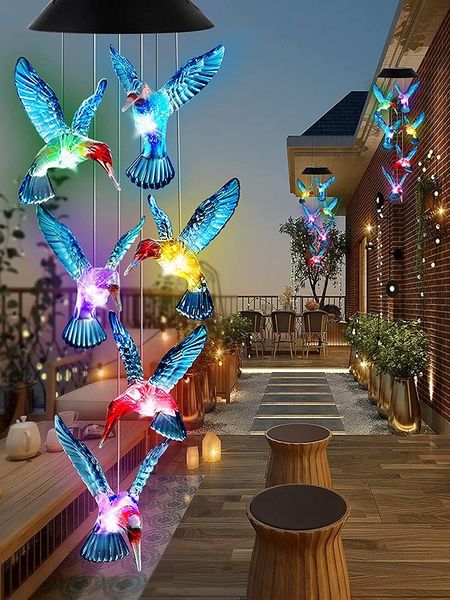 Decorazioni da giardino Hummingbird Light Wind Chimes Solar Outdoor Color Changing Up Ornament Power Hanging GiftsGiardino GiardinoGiardino