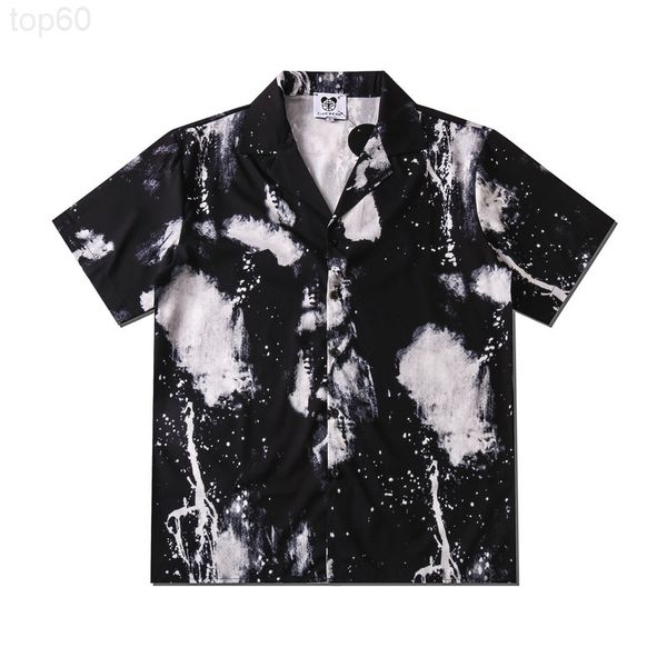 

men's casual shirts designer trendy short sleeved shirt digital print splash loose cardigan street personalized shirt men nae7, White;black