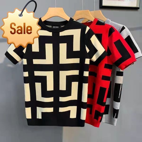 

2022c factory direct sale trendy brand men's t-shirts women's short sleeve seasonal sweater t-shirt elastic knitted thickened shir, White;black