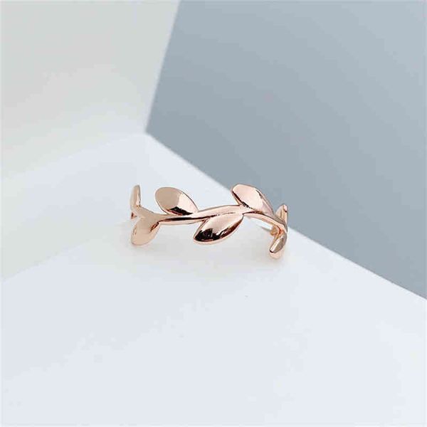 

1:1 925 original sterling silver ring women's classic luxury brand olive leaf shape ring simple dinner party jewelry gift g220510, Golden;silver