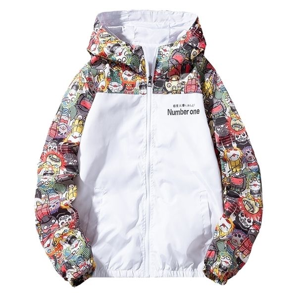 

new winbreaker mens casual hoodies jackets printed clothes men's hooded windbreaker male outwear streetwear t200117, Black;brown