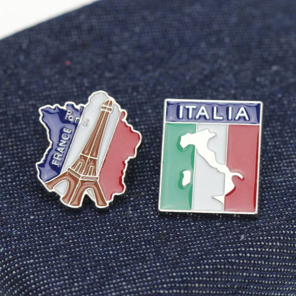 

european tower building america australia national flag brooches alloy nation map oil paint lapel pin for backpack suit sweater hat clothes, Gray