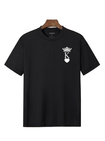 

men playing card and crown print tee d1fk#, White;black