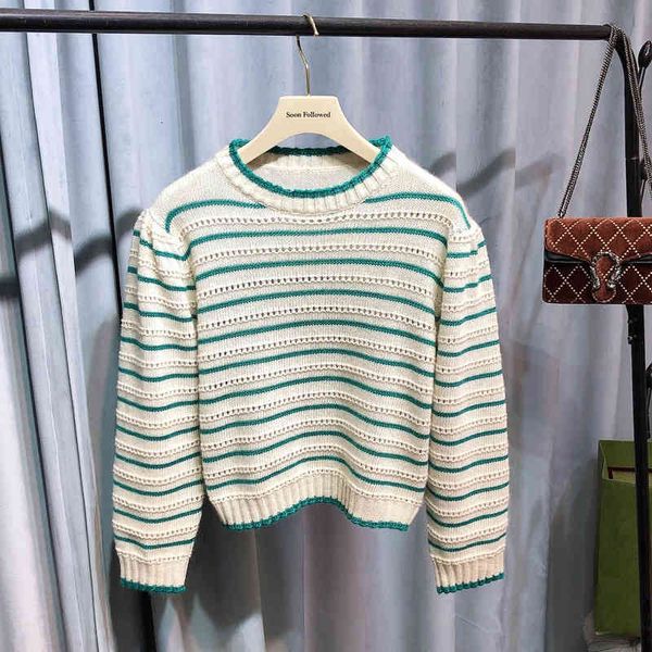 

women's knits & tees special stripe contrast letter round neck pullover long sleeve hollowed out sweater wool delicate and comfortable, White