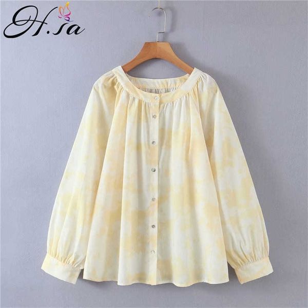 

hsa summer flower printed blouse women vintage long sleeve casual o neck floral shirt femininas loose blusas 210716, White