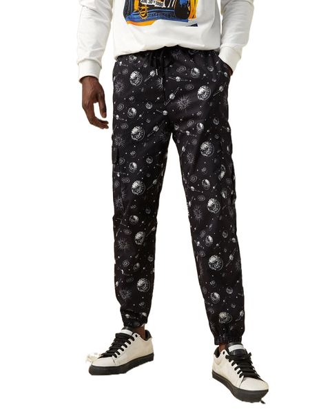 

romwe guys planet graphic drawstring pants t7tq#, Black