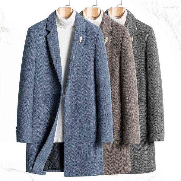 

men's wool & blends autumn long coat men warm winter coats trench slim fashion brand mid-length male will22 t220810, Black