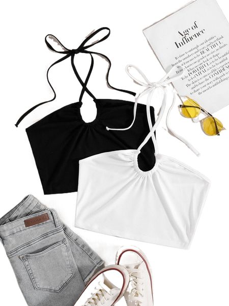 

2 pack tied back halter q1de#, White