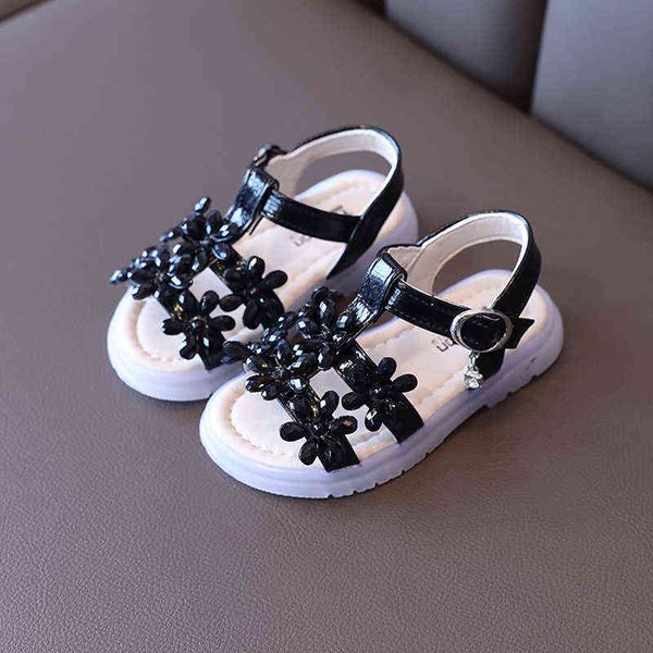 2022 kinder Sandalen Mode Strass Blumen Kleine Mädchen Sommer Sandalen Kinder Flache Strand Schuhe Für Baby 1 2 3 4 5 6 jahre G220523
