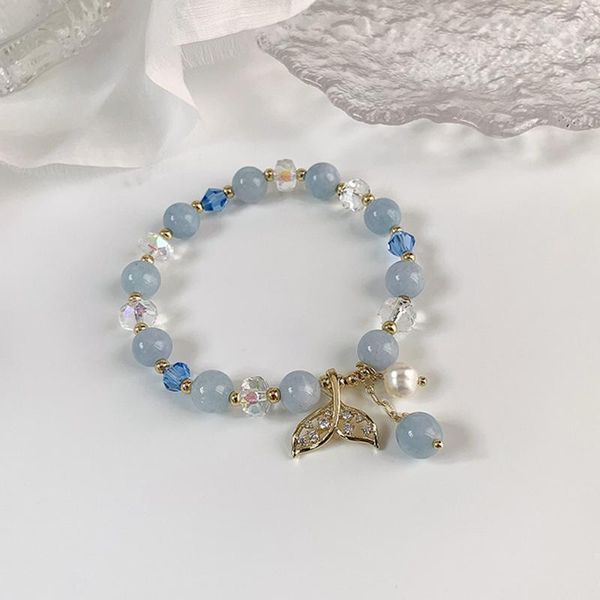 Fios de miçangas Blue Crystal Pearl Bracelet Dolphin Fish Tail for Women Jewelry Acessories 2022 Trend Inte22