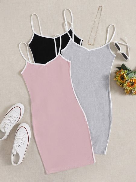 

3pcs binding cami bodycon dress y7br#, Black;gray