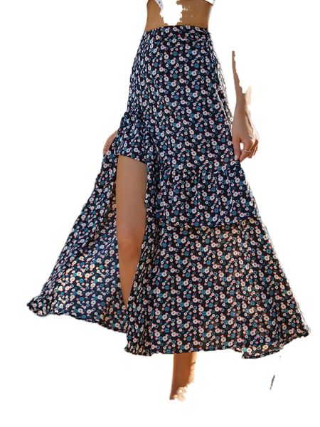 

ditsy floral print split thigh skirt z1zg#, Black