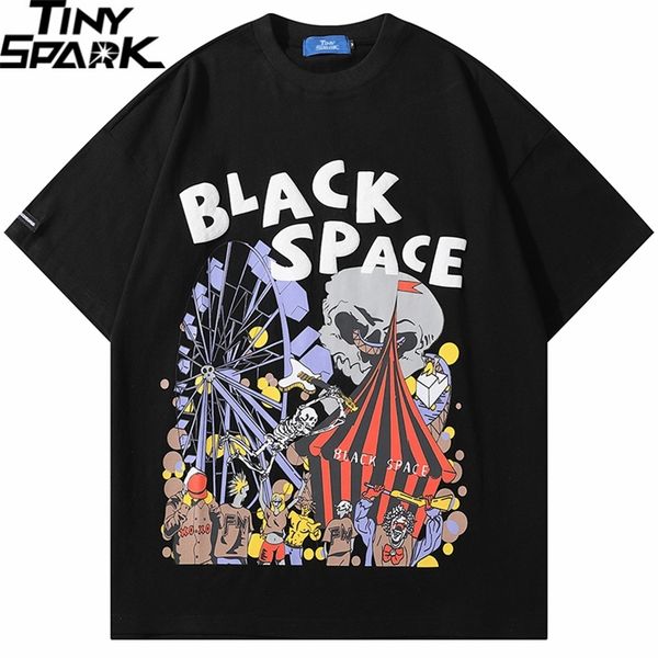

men tshirt hip hop streetwear skeleton ferris wheel printed t shirt harajuku cotton casual tshirt summer short sleeve 220608, White;black