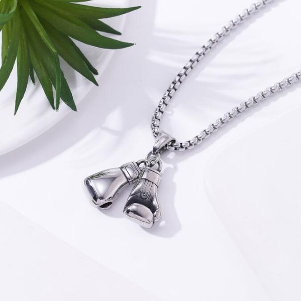 

luxury necklace women stainless steel pearl chain choker charm boxing gloves accessories pendant jewelry gift, Silver
