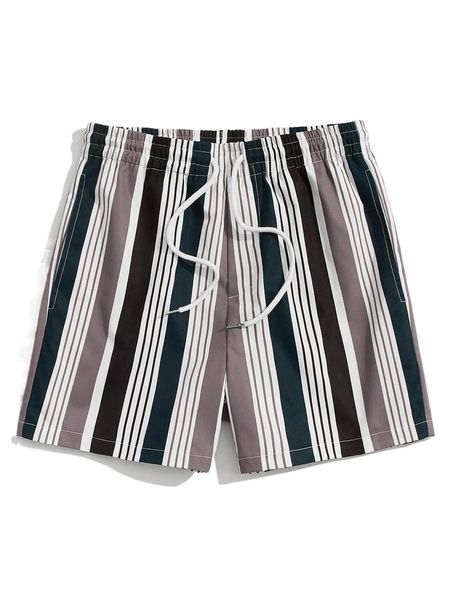 

men colorful striped drawstring waist shorts 08vq#, White;black