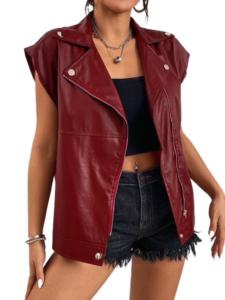 

zip up pu biker jacket r1ao#, Black;brown