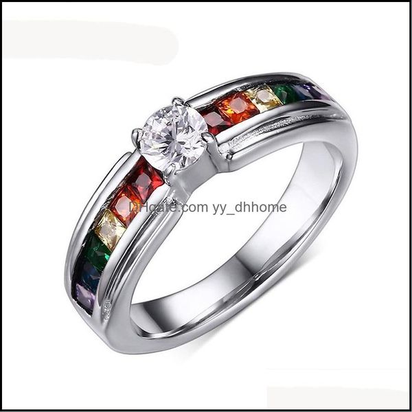 Band Rings Jóias e mulheres Rainbow Ring the Zircon Austrian Crystal Gay Pride Fine Drop Delivery 2021 S63CV