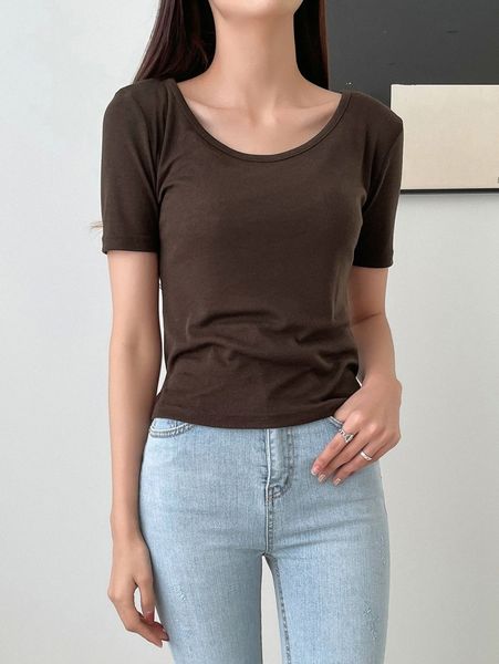 

dazy solid scoop neck tee t7ci#, White
