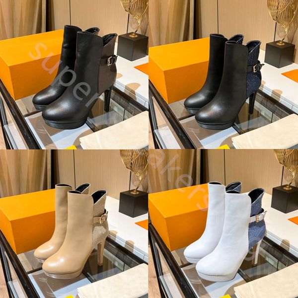 

designer women boots high heel 10cm fashion ankle boots real leather martin boot outdoor thick bottom shoes with box size 35-42, Black