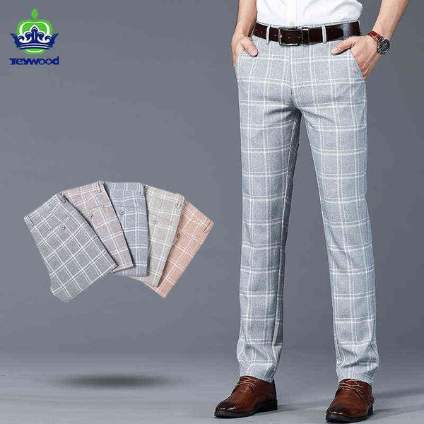 

jeywood summer plaid pants men formal work fashion thin luxury loose straight fit trousers male plus size l220704, Black