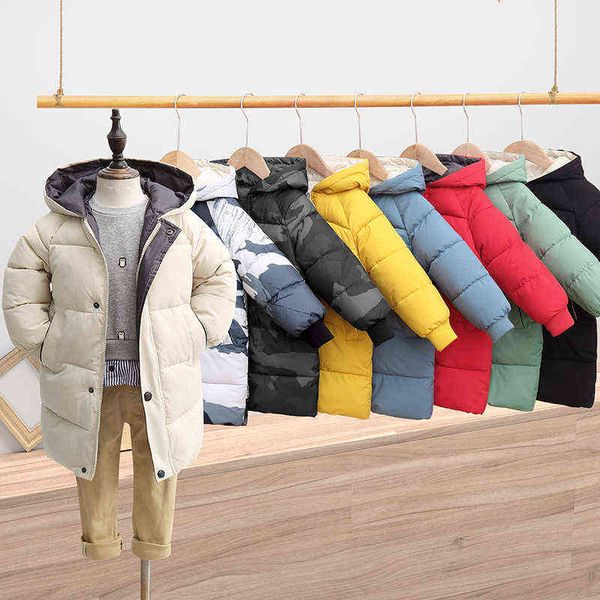 

2022 new children boys winter jackets parka camouflage long style cotton-down quilted girls hooded jackets children outerwear clothing j2207, Blue;gray